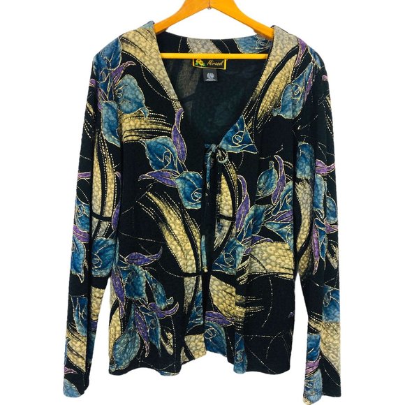 Mirasol Sweaters - Vtg Mirasol Open Cardigan Sz Large Semi-sheer Lightweight Floral Shimmery USA